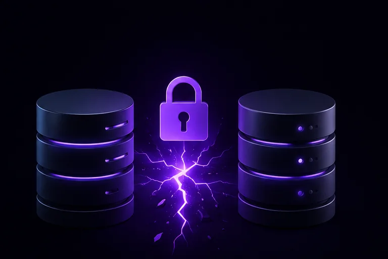 Datenbank-Symbol mit Schloss vor abgeschotteten Silos — Sinnbild für Datensilos und fehlende Transparenz im Unternehmen.